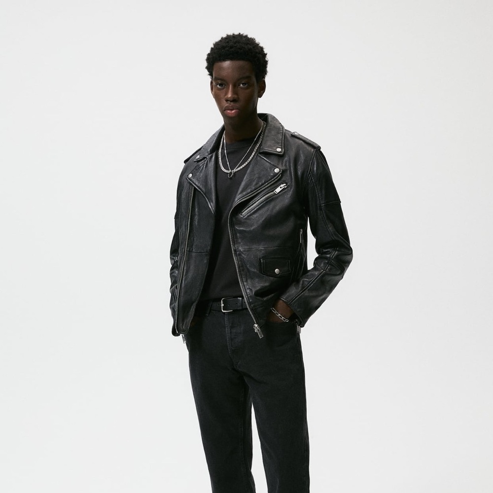Zara Men’s 100% Leather Biker Jacket